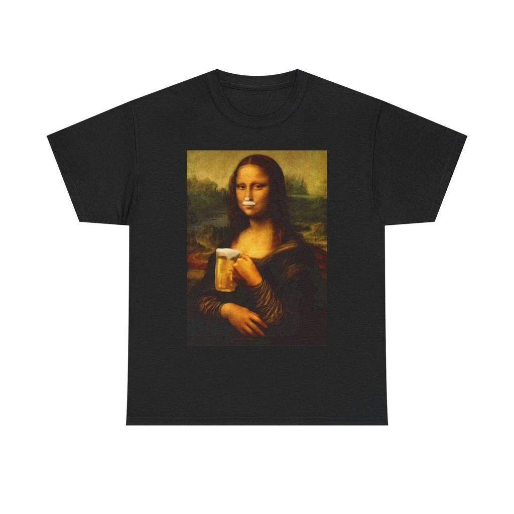 Mona Lisa Beer Graphic Printing Summer Luxury Brand Cotton 's and 's T-Shirts Short Sleeves Street Fashion Trend Tops