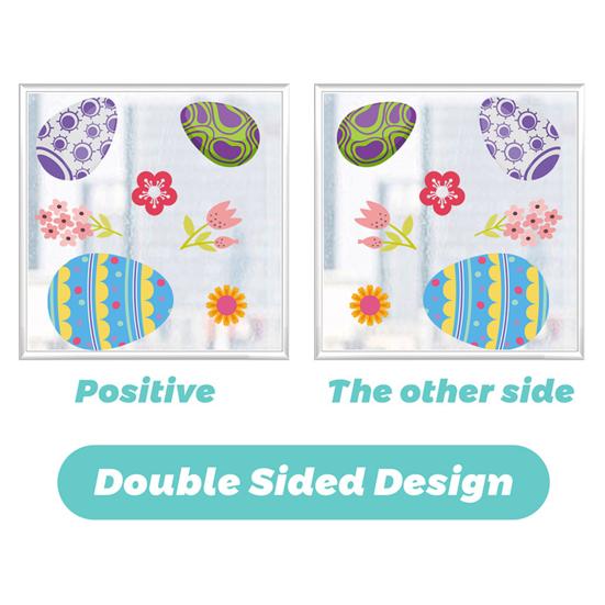 2 шт., наклейки на окно с пасхальным яйцом и кроликом, самоклеящиеся, двусторонний дизайн, яркие цветные декоративные наклейки на окна