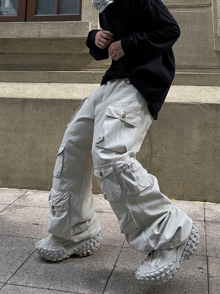 Мужской модный американский ретро-комбинезон с широкими штанинами и множеством карманов