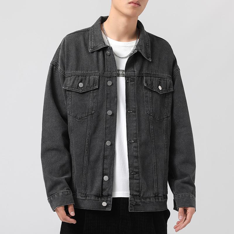 Осень/Зима 2023 Мужская джинсовая куртка свободного кроя - Модная верхняя одежда с лацканами и пуговицами