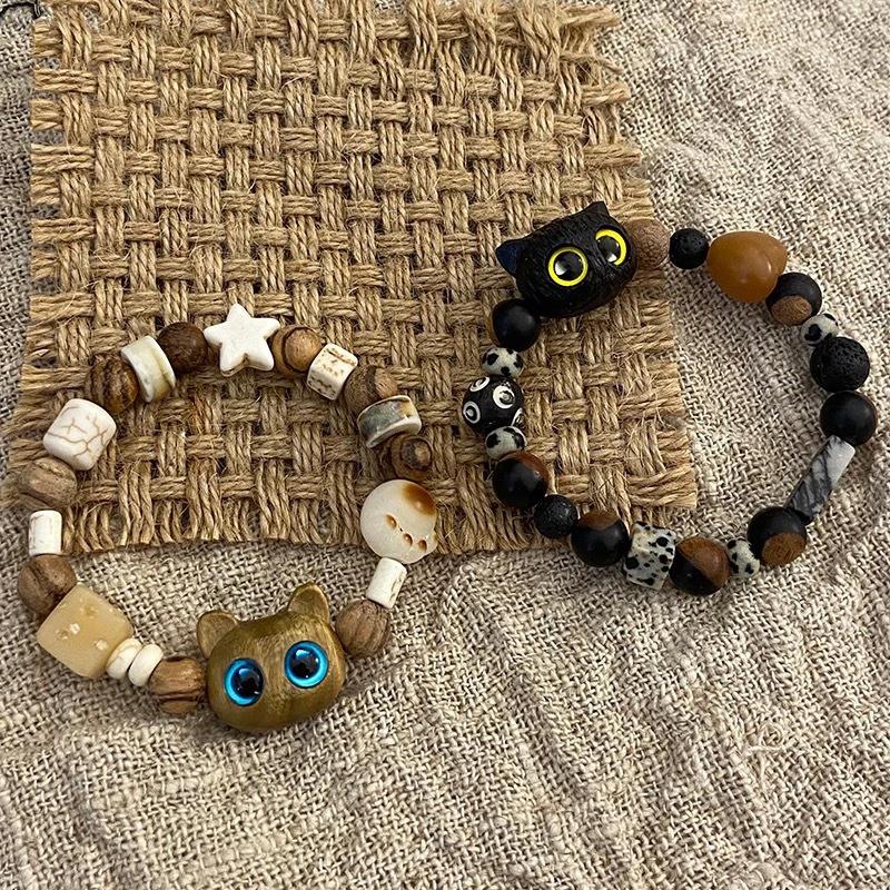 1PC New Cute Little Black Cat Bracelet For Women Men Fashion Funny Cartoon Animal Beaded Bracelet Trendy Couple Friend Gifts