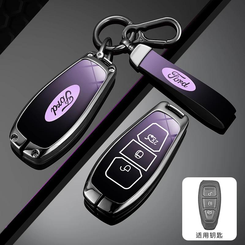 Car Sticker Hot For Ford New Leather Car Remote Key Case Keychain Accessories Holder for Ford ST Line Fiesta Focus Mondeo Ecospo