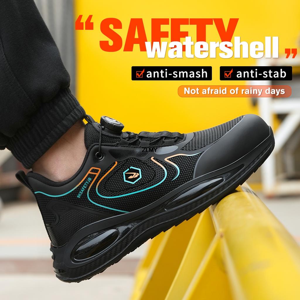 Модные водонепроницаемые верхние мужские защитные туфли с вращающимися пуговицами, стальные носки, кроссовки, противоударные, противоударные, рабочие ботинки, мужские рабочие защитные ботинки, легкие