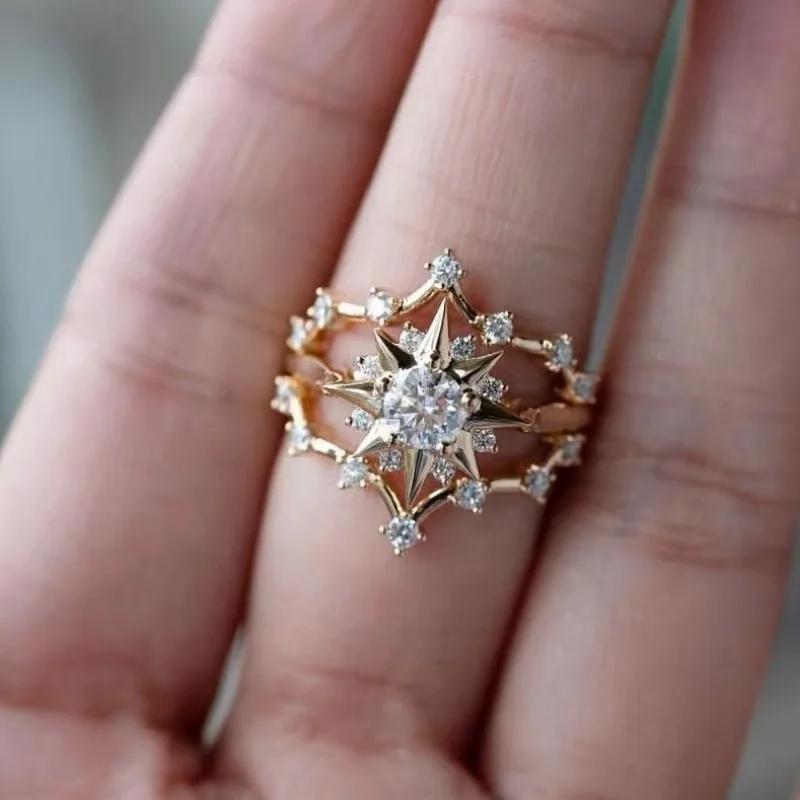 New star and moon shape Italian style ring niche zircon French jewelry ins ring