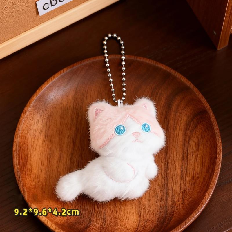 Soft Cartoon Plush Cat Keychain Fluffy Adorable Pendant Mini Backpack Purse Decor Ideal Birthday Gift for Girls
