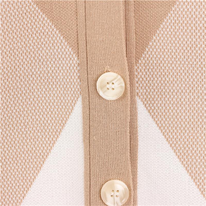 Color Blocking Grid V Neck Knitted Cardigan Fashion Set Elegant And Wide Leg Pants For Women Two Piece Set