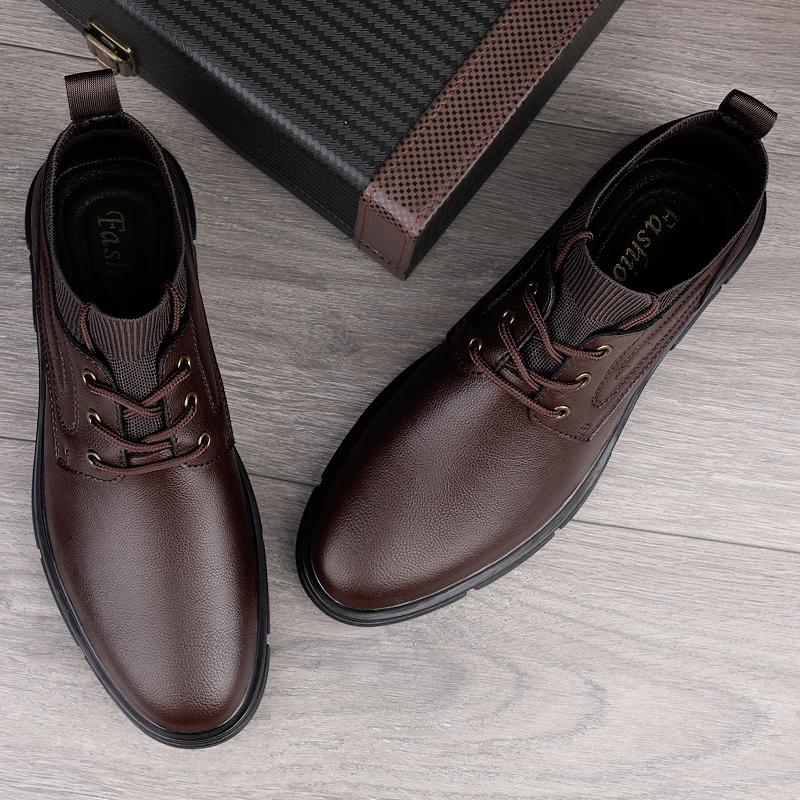 Genuine Leather Boots New Fashion Men'S Motorcycle Boats Comfortable Sports Ankle Boots Male Winter Plush Snow Footwear Sneakers