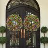 Artificial Flower Wreath Reusable Fake Eucalyptus Garland Faux Greenery Colorful Flower Wreath for Holiday Wedding Front Door Mantel Decor