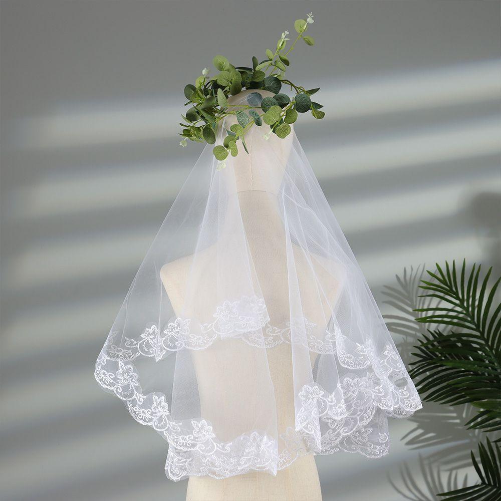 Accessories Photo Veil Short Simple White Ivory Women's Tulle Wedding Veil Lace Edge Bridal Veil