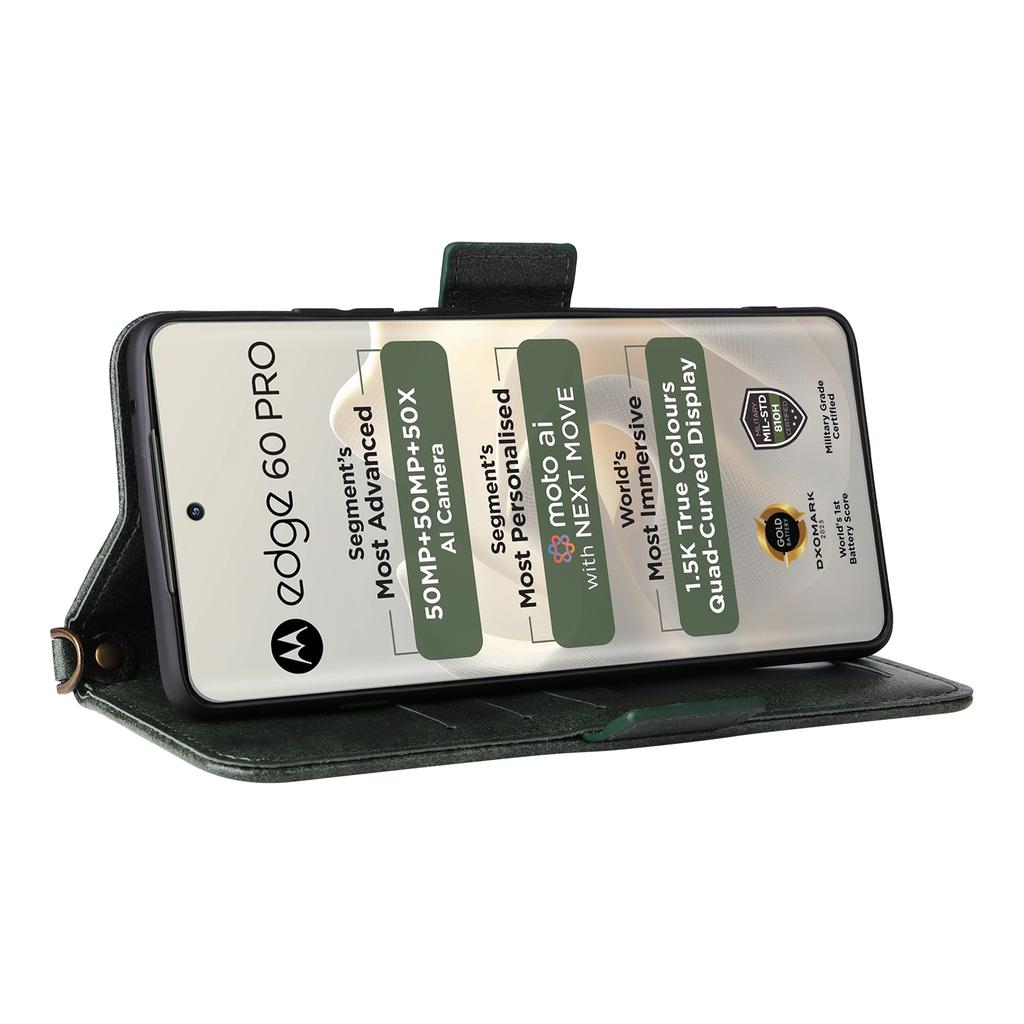 For Motorola Edge 60 Pro 5G Leather Case Magnetic Closure Wallet Stand Phone Cover with Crossbody Strap