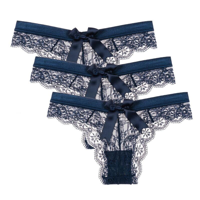 3 шт./лот женские кружевные стринги с бантом сексуальные трусики с низкой талией трусы