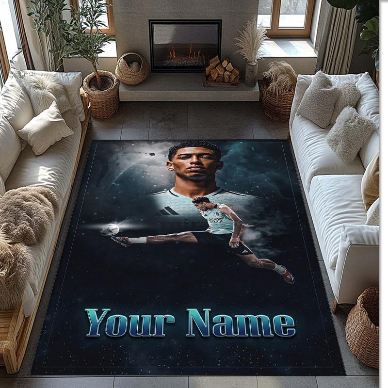 Jude Bellingham Printed Crystal Velvet Rug Non‑Slip Crystal Velvet Carpet For Sofa Bedroom Indoor Home Decoration