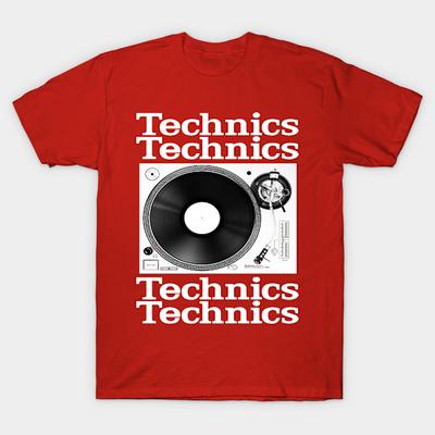 Азиатский размер Мужская черная футболка с принтом Technics 1200 Проигрыватель Винила Печать методом термопереноса без вырезания Хлопковая футболка