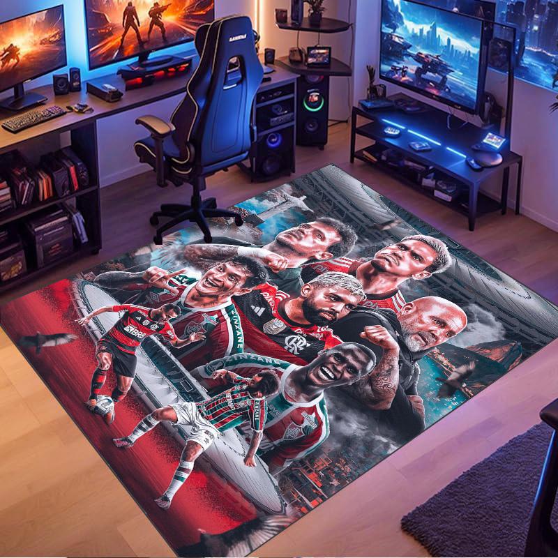 Brazil Football Club Player Collage Print Area Rug Non‑Slip Rectangular Floor Mat Soccer Fan Gaming Living Bedroom Decor