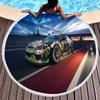 Круглое пляжное полотенце со спортивным автомобилем, Круглый пляжный коврик с крутым гоночным принтом, устойчивый к песку, Впитывающее быстросохнущее полотенце для бассейна, Портативный коврик для пикника