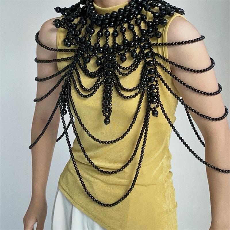 Sexy Women's Pearl Body Chain Bra Adjustable Size Shawl Necklaces Collar Shoulder Fashion Tops Chain Necklaces Body Jewelry