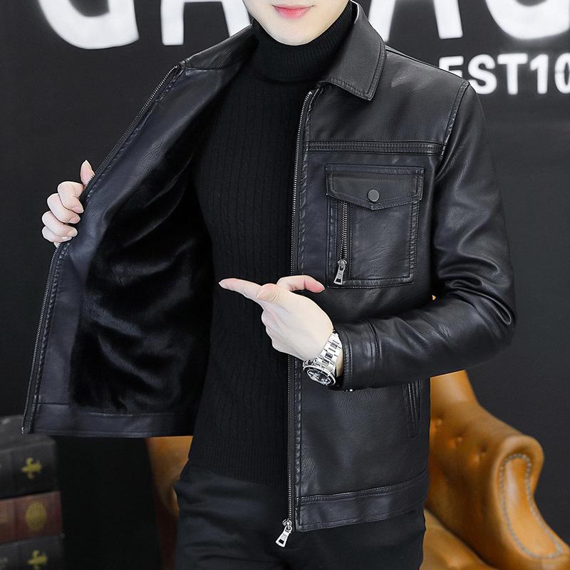 Куртка из натуральной кожи с лацканами, мужская зимняя новая бархатная термокуртка из натуральной кожи, модная осенне-зимняя одежда