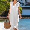 GMXIA Весна-лето Женское повседневное платье из хлопка и льна без рукавов Однотонные свободные платья с V-образным вырезом