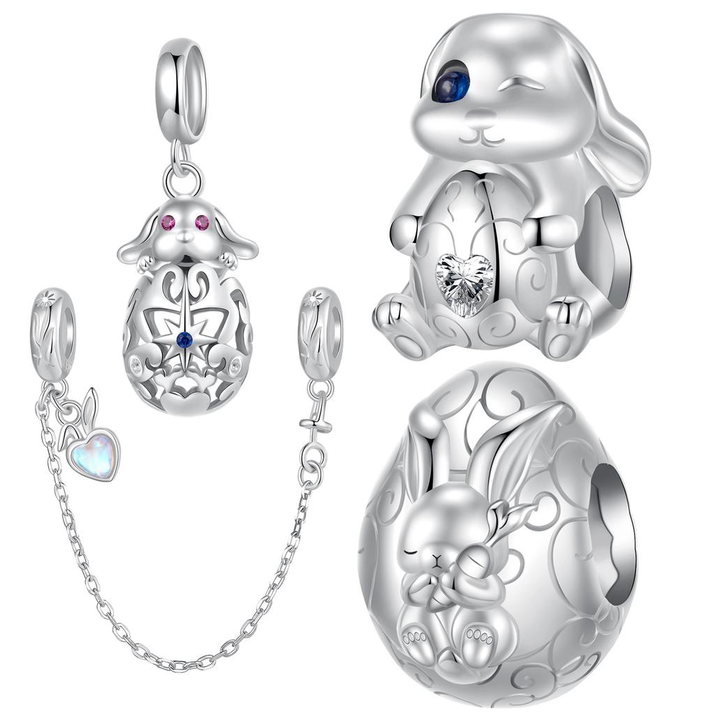 Пасхальный кролик, серия яиц, сделай сам, браслет из бусин, детский, забавный, аксессуары из серебряных бусин 925 пробы