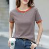 Летняя женская футболка с короткими рукавами и круглым вырезом, тонкая хлопковая полосатая футболка, новые корейские женские повседневные топы Za, женские футболки, блузки
