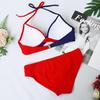 Women Sexy Narrow Necked Push Ups Split Swimsuit Summer V-neck Color Block Splicing Bikini Beach Suit