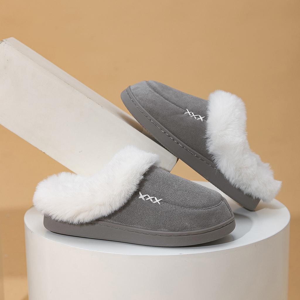 Fashion 2024 Autumn and Winter Fashion New Plush Slippers for Home Warm with Heels and Velvet Non-slip Cotton Slippers
