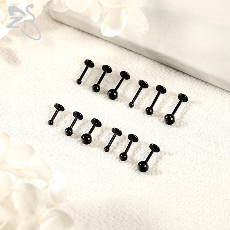 ZS 6 Pcs/lot Internal Thread 16G/18G Stainless Steel Labret Lip Piercing Men Ball Flat Back Earrings Cartilage Helix Piercings