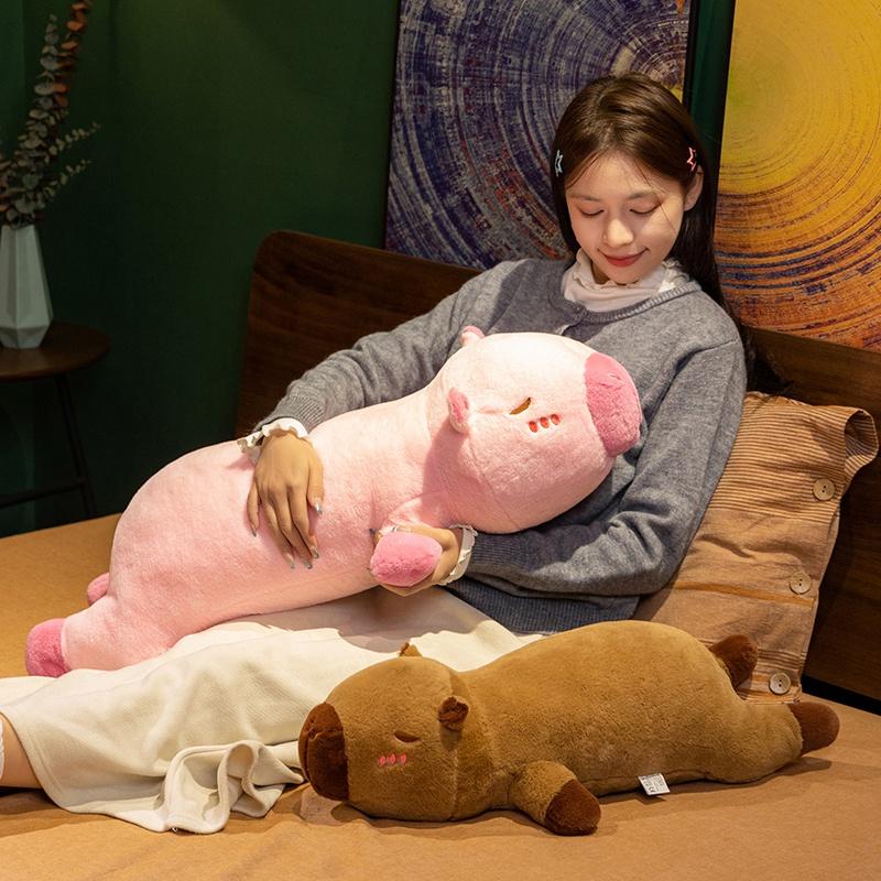 60/80cm Cute Capybara Plush Toy Very Soft Stuffed Animal Shy Pink Brown Capybara Plushies Washable