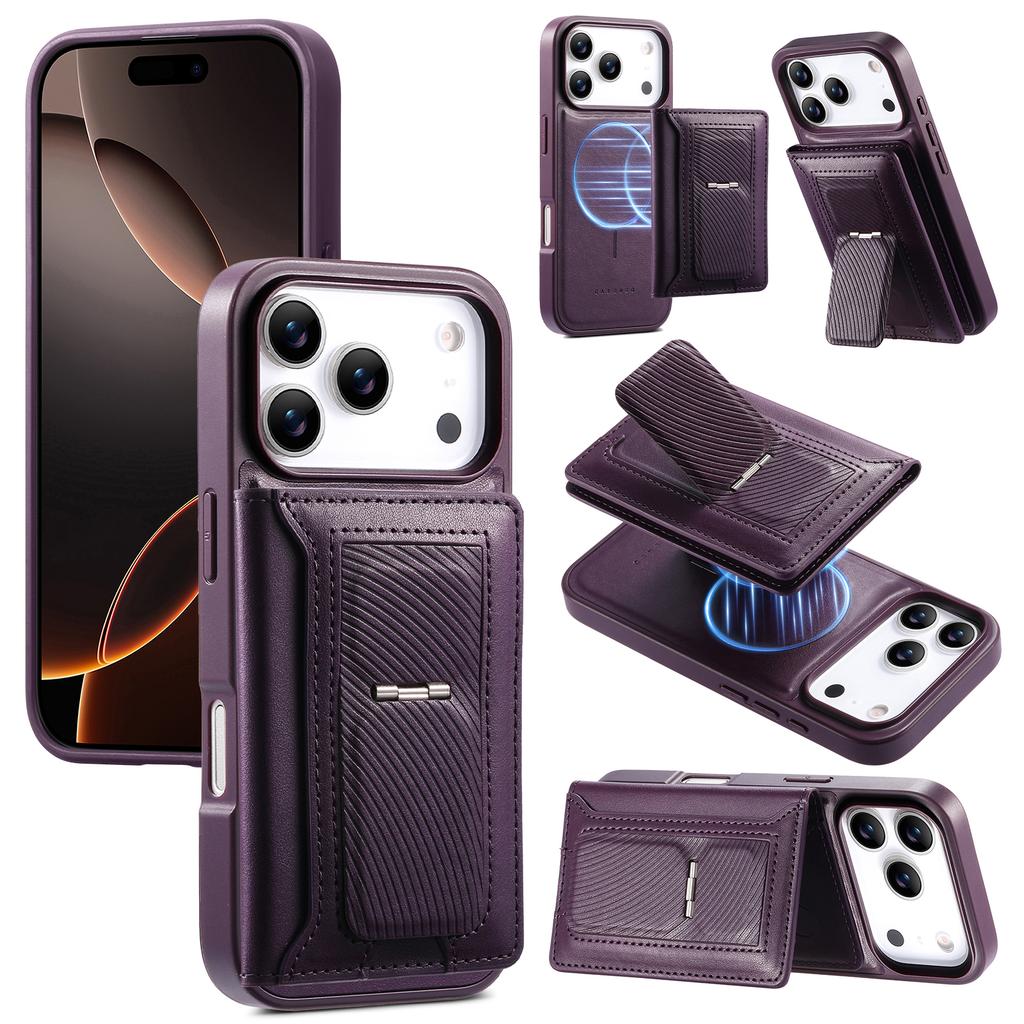 CASENEO Для iPhone 17 Pro Max Съемный Магнитный Чехол для Телефона с Держателем для Карт Подставкой TPU PU Кожа PC Чехол для Телефона Совместимый с MagSafe