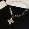 Retro Pearl Beaded Metal Pleated Flower OT Buckle Necklace Premium Niche Temperament Clavicle Chain Jewelry