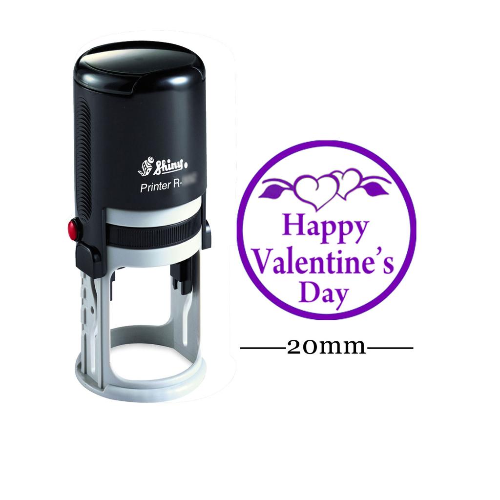 HAPPY VALENTINE'S DAY Round Self Inking Valentine Stamp 20mm Mini Shiny Mounted Rubber Love