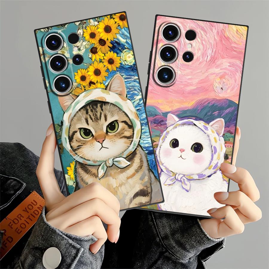 Чехол для телефона Funda для Samsung Galaxy S26 Ultra S23 S24 Note 20 8 9 10 S20 Ultra S10 S9 S21 FE S25 Plus Мультяшный милый кот
