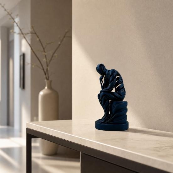 Орнамент "Мыслитель", 3D-печатная матово-белая скульптура, Скульптура для гостиной, Декор для рабочего стола, книжной полки