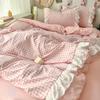 Korean Princess Style Lattice Double Layer Lace Bedding Set Soft Quilt Cover Plaid Style Duvet Covers Set Bed Sheet Pillowcases