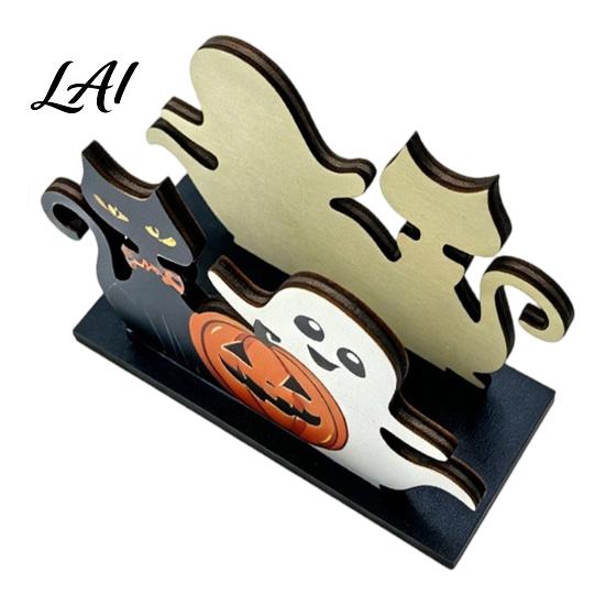 Cute Cartoon Napkin Tray Halloween Ghost Wooden Holder Paper Towel Decorative Holiday Party Dessert Table Decor Stand Freestanding Tissue Dispenser