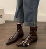 Fashion Fashion Belt Buckle Designer Pointed Toe Women Ankle Boots Fashion Thick Heel Slimming Short Booties Autumn Winter Female Shoes