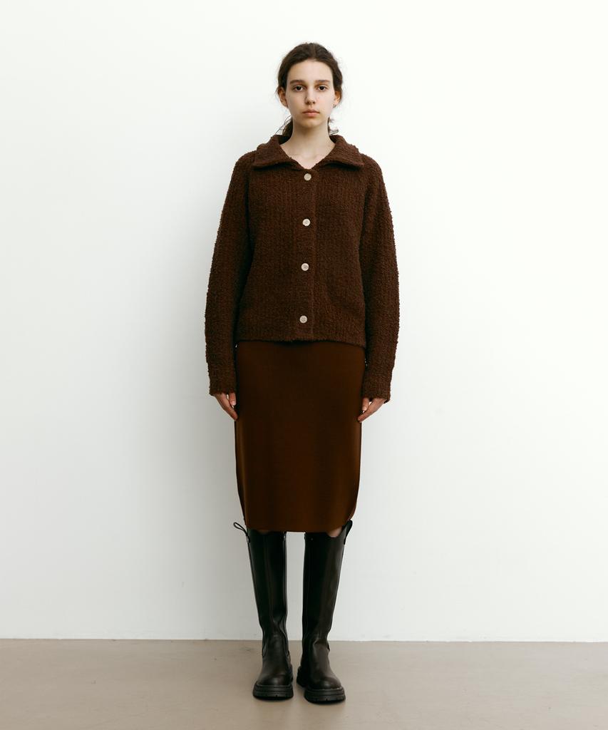 Step Around Merino Wool H-Line Mid Knit Skirt (Brown)