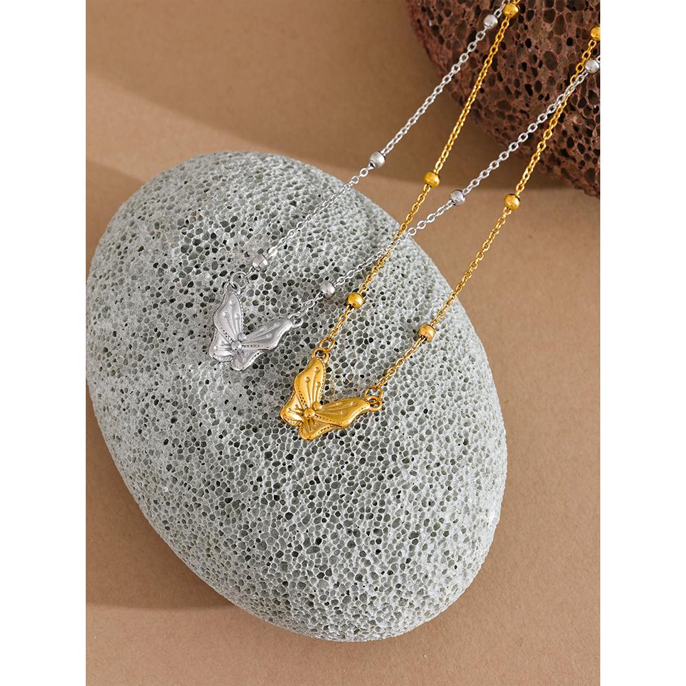Yhpup Stainless Steel Butterfly Pendant Daily Chic Necklace 18K Plated Stain Less Metal Neck Fashion Jewelry Waterproof