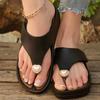 Fashion Luxury Rhinestone Wedge Flip Flops for Women Beach Clip Toe Pu Leather Slippers Woman Summer New Non Slip Med Heel Slides Mujer