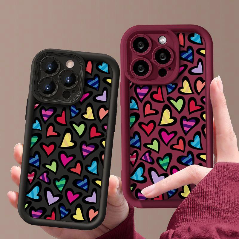 Fashion Hearts Pattern Phone Cover  For iPhone 16 Pro Max 15 Plus 14 13 12 11 Pro XR XS 8 7 Color Love Shockproof Lens Protection Soft Case