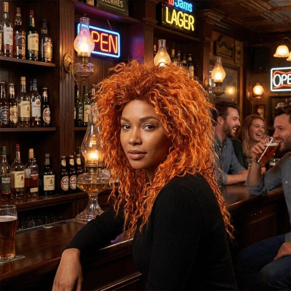 Tangerine/Green Halloween Costume Wig Voluminous Instant Noodle Style Hairpiece Masquerade Ball