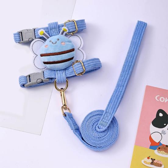 Комплект шлейки и поводка для кошек, регулируемая шлейка для котят с защитой от побега и рисунком пчелы для маленьких и средних кошек и собак на открытом воздухе