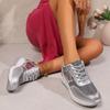 Женские кроссовки на платформе с покатым каблуком, большого размера, с дышащими блестками, круглым носком, со шнуровкой, повседневные кроссовки на весну и осень