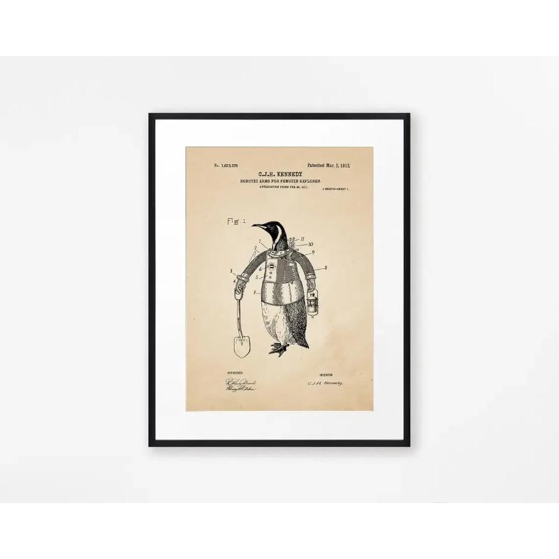 Funny Vintage Penguin Posters and Prints Surreal Animal Quirky Patent Wall Art Picture Canvas Painting Room Home Decor Cuadros
