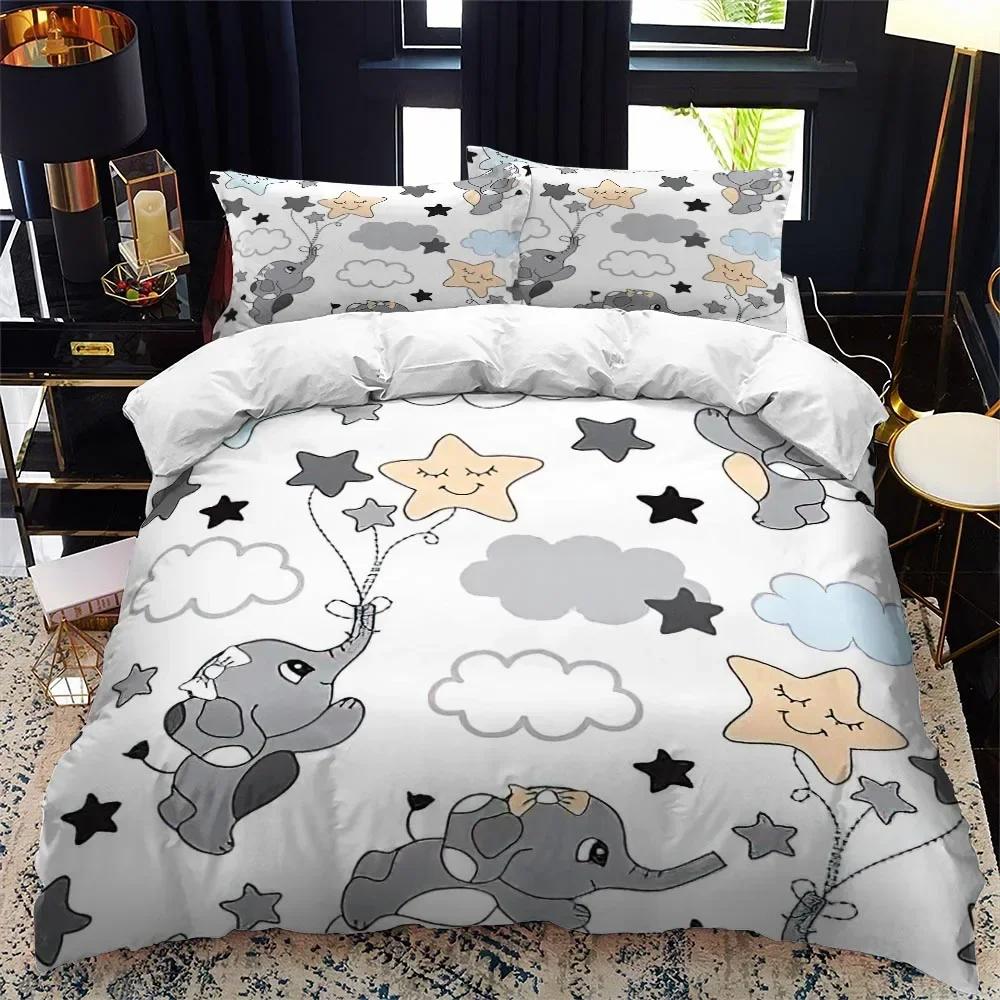 3D Print Animal Elephant Cartoon Comfortable Duvet Quilt Cover Pillowcase Bedding Set Children Bedroom Decoration Home Textile
