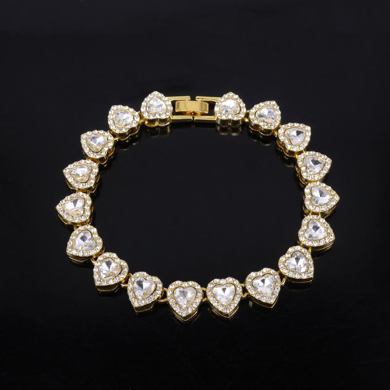 45 см Хип-хоп Теннисная цепочка Браслет Ожерелье Блестящее Сердце Цирконий Рок Вечеринка Ювелирные изделия