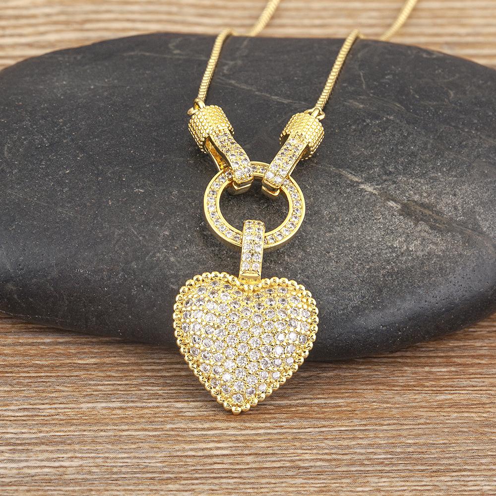 Nidin White/Colorful Color Romantic Heart Necklace for Women New Sweet Zircon Pendant Female Elegant Minimalism Jewelry Gifts