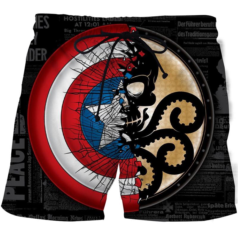 Летние шорты, мужские шорты с пятью точками, дышащие мужские повседневные шорты, удобные шорты с черепом и наушниками, короткие мужские шорты с 3D принтом