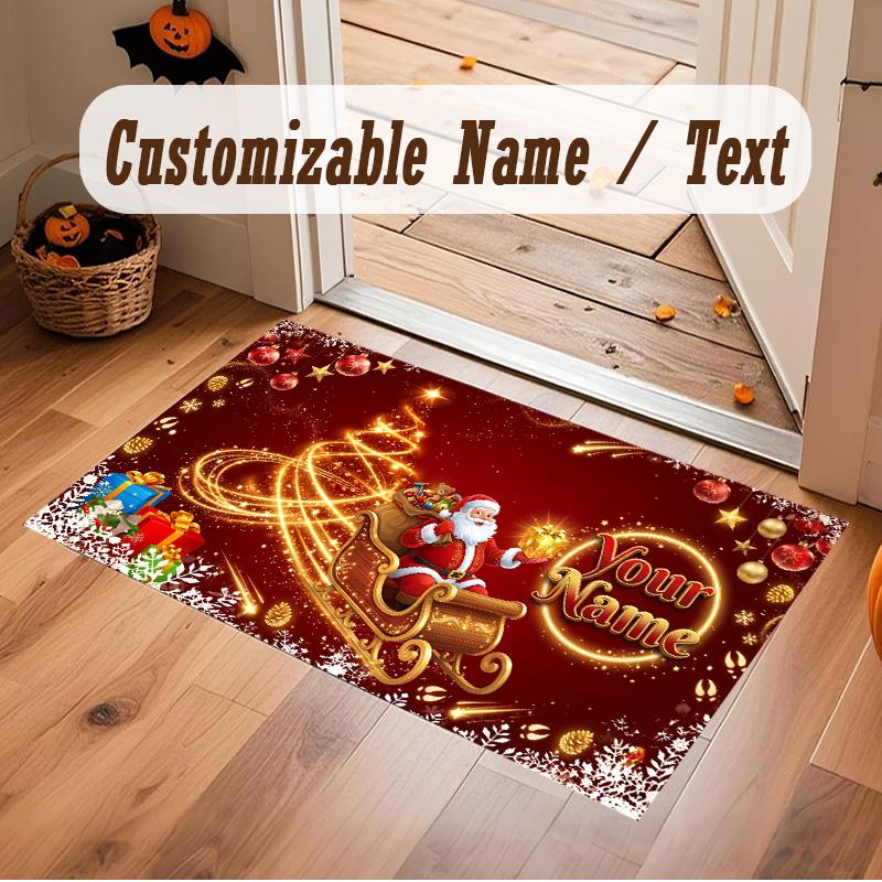 Christmas Theme Soft Crystal Velvet Rug Custom Name & Text Print Non Slip Floor Rug for Bedroom Living Room