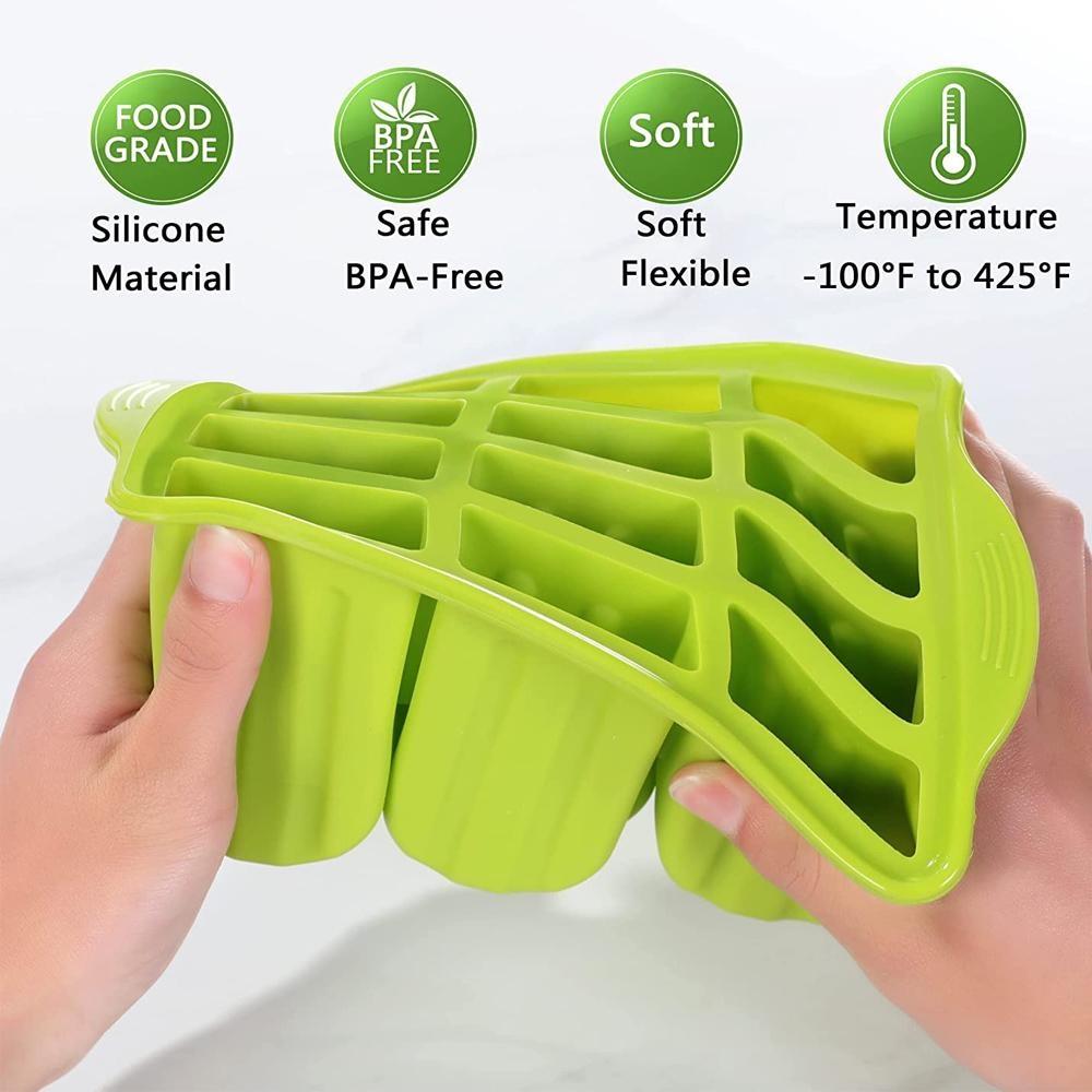 Popsicles Molds Set 12 Cavity Homemade Maker Ice Pop Mold Silicone Freezer Molds with 50 Popsicle Sticks 50 Popsicle Bags 50 Ties Funnel and Brush